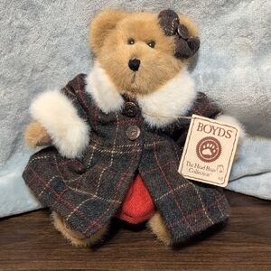 Boyds Bears Heather Goodbear Plaid Coat Teddy Bear - Brown, Black, Red